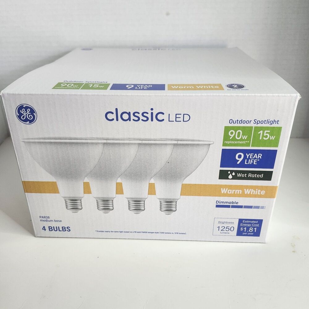 GE Classic LED PAR38 Outdoor Spotlight  3000K 15W 1250Lm (4 Bulbs)